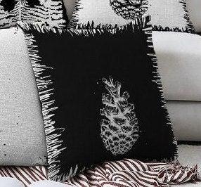 Set of 4 Winter Trend Pillow Covers|Black White Pine Tree and Pine Cone Home Decor|Decorative Xmas Throw Pillow Top|Christmas Cushion Cover