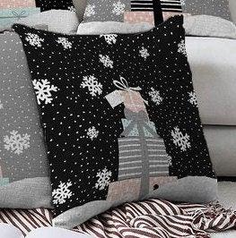 Set of 4 Christmas Pillow Covers|Xmas Gift Boxes Home Decor|White Snowflake on Black and Gray Background Pillow|Winter Trend Throw Pillow