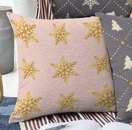 Set of 4 Winter Pillow Covers|Xmas Pine Tree and Snowflake Home Decor|Snowflake Pillow Top|Winter Trend Throw Pillow|Zig Zag Winter Pillow