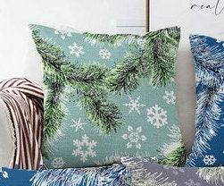 Set of 4 Winter Trend Pillow Covers|Xmas Pine Tree Needles and Snowflake Home Decor|Snowflake Pillow Top|Blue Green Winter Throw Pillow Top