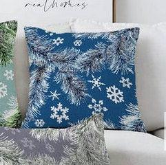 Set of 4 Winter Trend Pillow Covers|Xmas Pine Tree Needles and Snowflake Home Decor|Snowflake Pillow Top|Blue Green Winter Throw Pillow Top