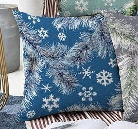 Set of 4 Winter Trend Pillow Covers|Xmas Pine Tree Needles and Snowflake Home Decor|Snowflake Pillow Top|Blue Green Winter Throw Pillow Top