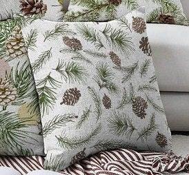 Set of 4 Winter Trend Pillow Covers|Xmas Pine Tree Needles Home Decor|Pine Cone Print Pillow Cover|Green and Brown Winter Throw Pillow Top