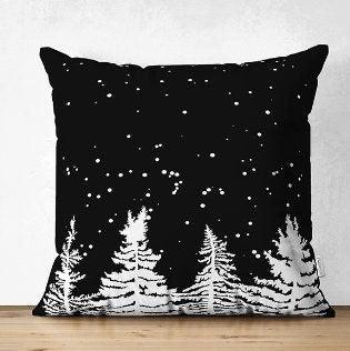 Set of 4 Winter Trend Pillow Covers|Black White Pine Tree and Pine Cone Home Decor|Decorative Xmas Throw Pillow Top|Christmas Cushion Cover