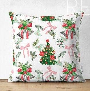 Set of 4 Christmas Pillow Covers|Red Car and Xmas Tree Pillow Case|Winter Trend Xmas Bell Cushion Cover|Red Poinsettia and Ornaments Pillow