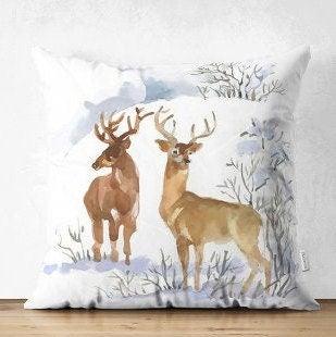 Set of 4 Winter Trend Pillow Covers|Xmas Deer and Pine Tree Home Decor|Houses and Snow Pillow Top|Christmas Pillow Cover|Xmas Throw Pillow