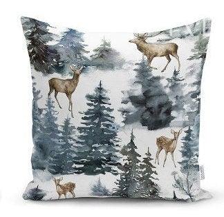 Set of 4 Winter Trend Pillow Covers|Xmas Deer and Pine Tree Home Decor|House under Snow Pillow Top|Christmas Pillow Cover|Xmas Throw Pillow