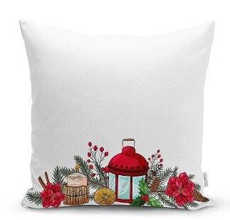 Set of 4 Christmas Pillow Covers|Floral Xmas Pillow Top|Winter Trend Cushion Case|Pine Cone and Lantern Throw Pillow|Red Poinsettia Cushion