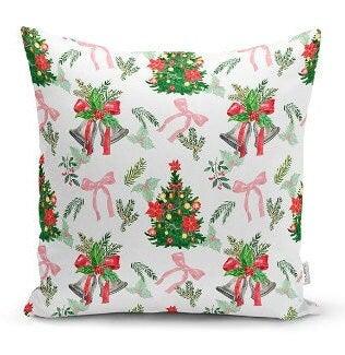 Set of 4 Christmas Pillow Covers|Red Car and Xmas Tree Pillow Case|Winter Trend Xmas Bell Cushion Cover|Red Poinsettia and Ornaments Pillow