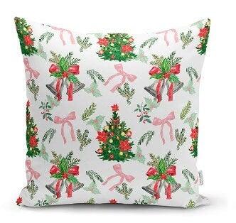 Set of 4 Christmas Pillow Covers|Red Car and Xmas Tree Pillow Case|Winter Trend Xmas Bell Cushion Cover|Red Poinsettia and Ornaments Pillow