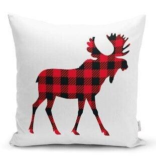 Set of 4 Christmas Pillow Covers|Buffalo Check Christmas Deer Home Decor|Suede Winter Trend Pillow Case|Housewarming New Year Throw Pillow