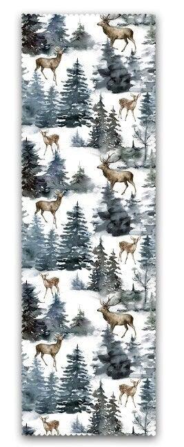 Set of 4 Winter Pillow Covers and 1 Table Runner|Pine Tree and Deer Print Home Decor|House Under Snow Print Runner and Cushion Cover Set