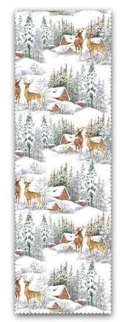 Set of 4 Winter Pillow Covers and 1 Table Runner|Pine Tree and Deer Family Print Home Decor|Snow and House Tablecloth and Cushion Cover Set