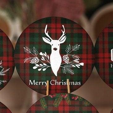 Christmas Placemat|Set of 6 Xmas Supla Table Mat|Buffalo Plaid Xmas Deer Round Dining Underplate|Merry Xmas and Happy New Year Coaster Set