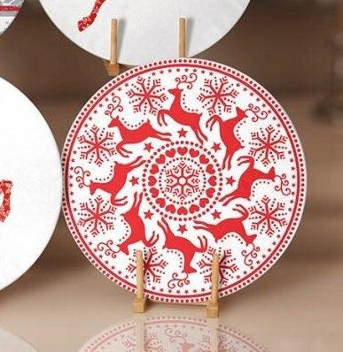 Christmas Placemat|Set of 6 Xmas Supla Table Mat|Red Gray Xmas Tree Round Dining Underplate|Snowflake and Christmas Deer Print Coaster Set