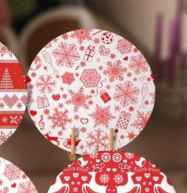 Christmas Placemat|Set of 6 Xmas Supla Table Mat|Red White Xmas Deer and Tree Round Dining Underplate|Snowflake, Merry Christmas Coaster Set