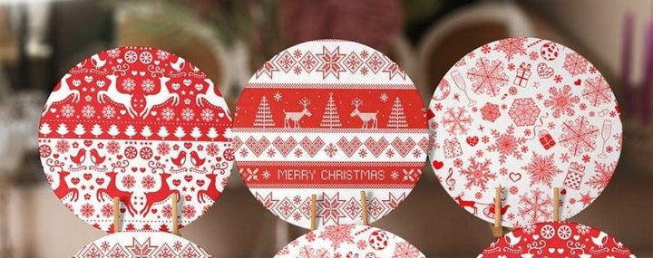 Christmas Placemat|Set of 6 Xmas Supla Table Mat|Red White Xmas Deer and Tree Round Dining Underplate|Snowflake, Merry Christmas Coaster Set