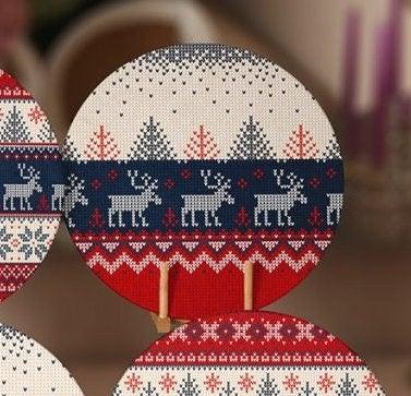 Christmas Placemat|Set of 6 Xmas Supla Table Mat|Red Blue Winter Trend Round Dining Underplate|Special Design Gray Xmas Deer, Tree Coasters