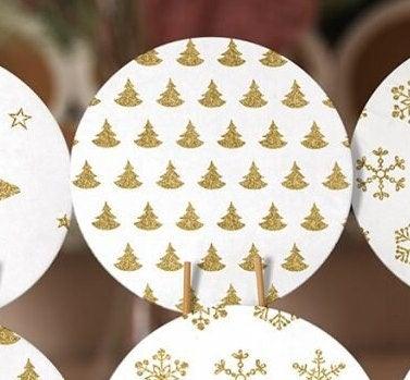 Christmas Placemat|Set of 6 Xmas Supla Table Mat|Gold White Xmas Bell and Snowflake Round Dining Underplate|Pine Tree Print Winter Coasters