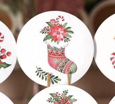 Christmas Placemat|Set of 6 Xmas Supla Table Mat|Red Poinsettia Round Dining Underplate|Floral Xmas Bell and Xmas Socks Winter Coasters Set