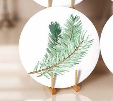 Winter Trend Placemat|Set of 6 Xmas Supla Table Mat|Pine Tree Branches Round Dining Underplate|Pine Cone with Ribbon Print Winter Coasters