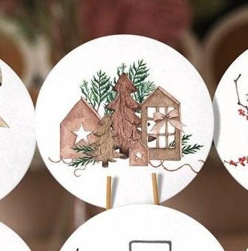 Winter Trend Placemat|Set of 6 Xmas Supla Table Mat|Pine Cone with Ribbon Round Dining Underplate|Candle and Wood Pine Tree Winter Coaster