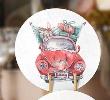 Christmas Placemat|Set of 4 Xmas Supla Table Mat|Xmas Tree Carrying Red, Green Car Round Dining Underplate|Green Van and Xmas Tree Coasters