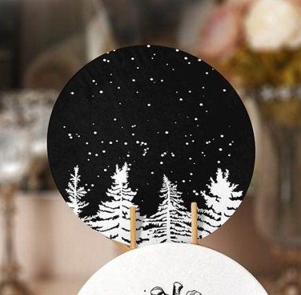 Christmas Placemat|Set of 4 Xmas Supla Table Mat|Black White Pine Tree Round Dining Underplate|Black White Pine Cone Print Winter Coasters