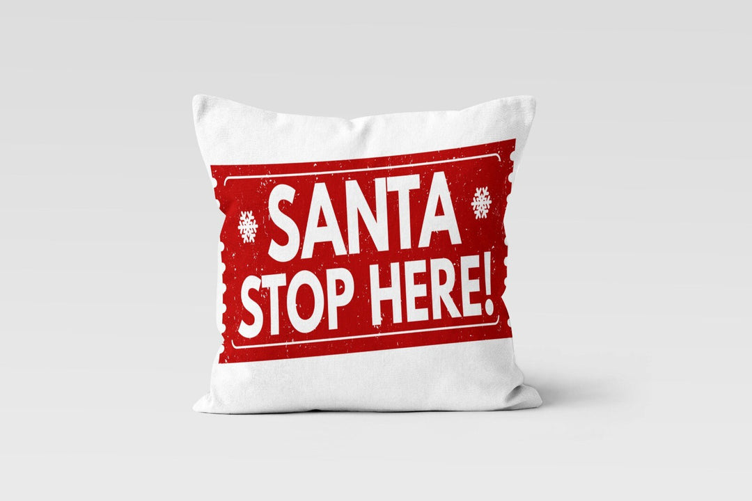 Christmas Pillow Covers|Santa Stop Here Print Xmas Decor|Decorative Christmas Pillow Case|Xmas Throw Pillow|Red Black White Christmas Decor