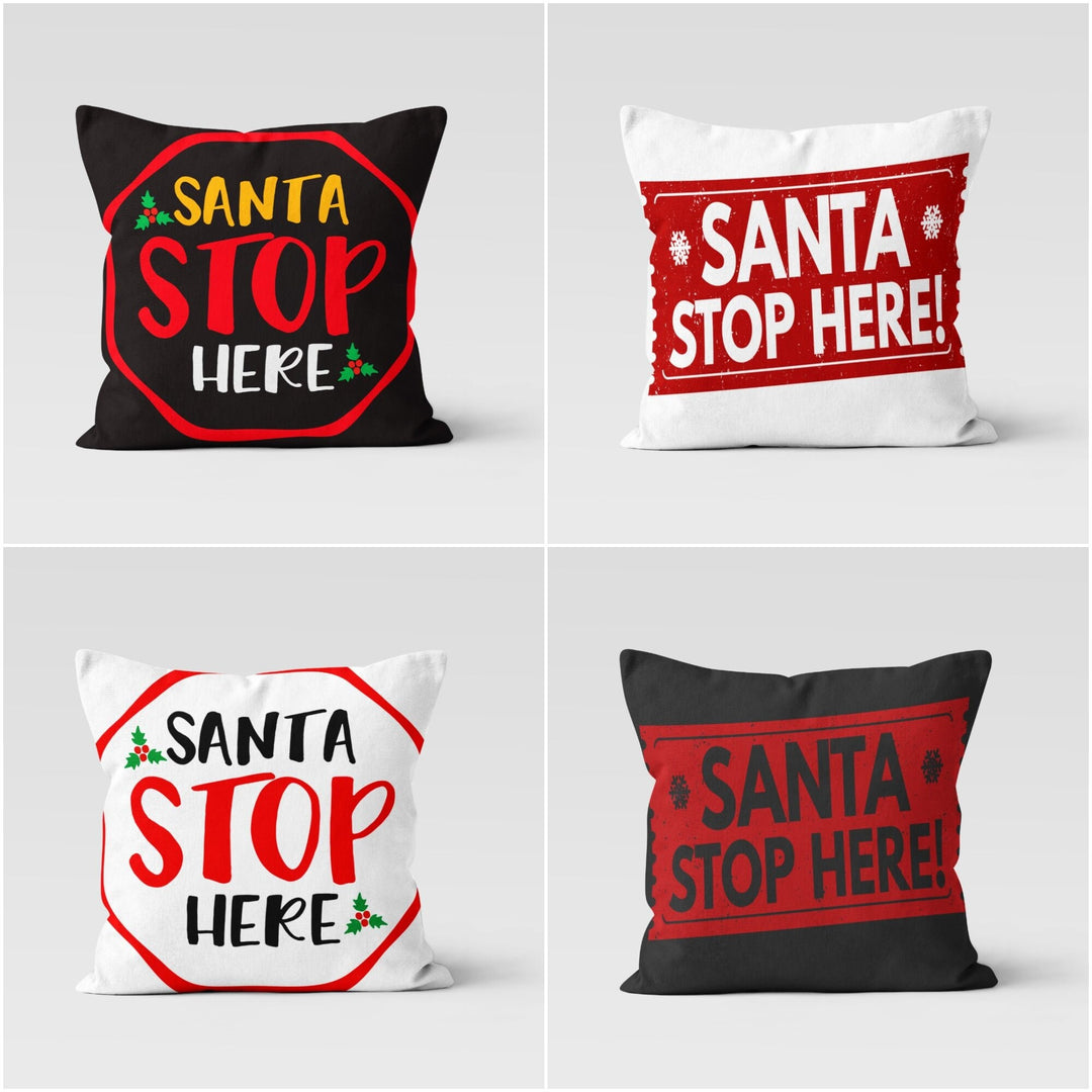 Christmas Pillow Covers|Santa Stop Here Print Xmas Decor|Decorative Christmas Pillow Case|Xmas Throw Pillow|Red Black White Christmas Decor