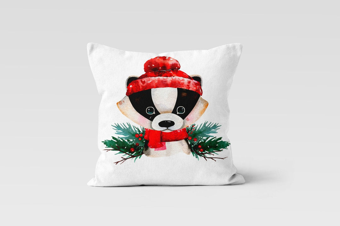 Winter Animals Pillow Cover|Owl, Penguin and Dog Print Throw Pillow Case|Animals and Red Berries Cushion|Decorative Farmhouse Style Pillow