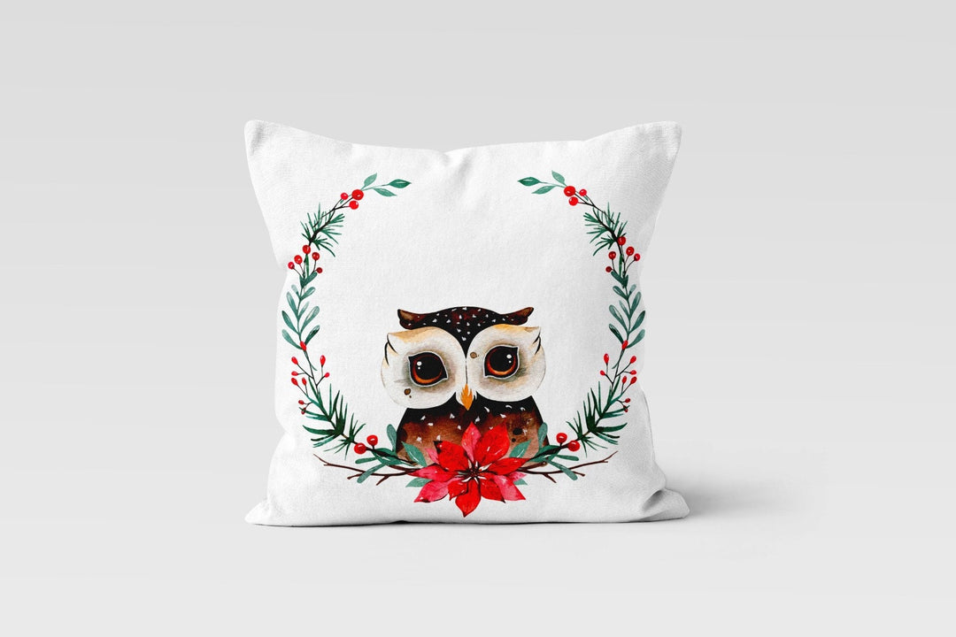 Winter Animals Pillow Cover|Owl, Penguin and Dog Print Throw Pillow Case|Animals and Red Berries Cushion|Decorative Farmhouse Style Pillow