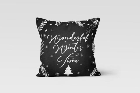 Christmas Pillow Cover|Black White Christmas Decor|Decorative Best Wishes Cushion|Snowflake Xmas Throw Pillow|Merry Xmas Outdoor Pillow Top