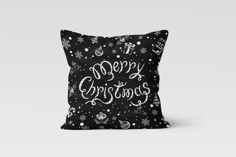 Christmas Pillow Cover|Black White Christmas Decor|Decorative Best Wishes Cushion|Snowflake Xmas Throw Pillow|Merry Xmas Outdoor Pillow Top