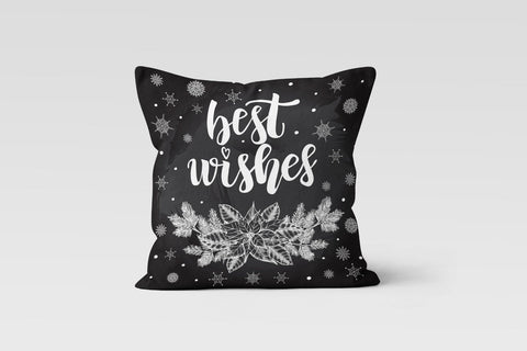 Christmas Pillow Cover|Black White Christmas Decor|Decorative Best Wishes Cushion|Snowflake Xmas Throw Pillow|Merry Xmas Outdoor Pillow Top