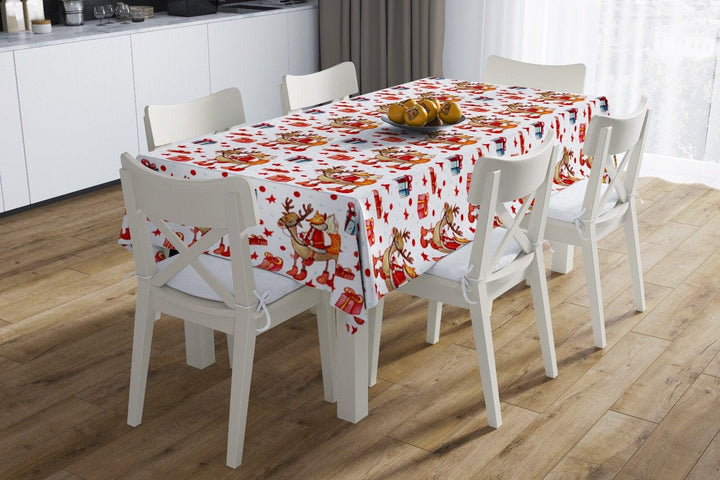 Christmas Tablecloth|Xmas Deer and Xmas Tree Tabletop|Housewarming Xmas Design Table Cover|Winter Trend Kitchen Decor|Snowflake Table Cover