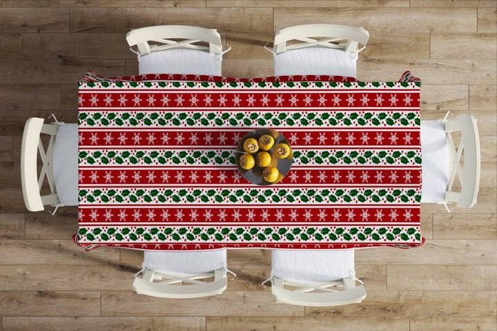 Christmas Tablecloth|Snowflake Table Cover|Striped Design Xmas Tabletop|Housewarming Xmas Design Table Cover|Winter Trend Kitchen Decor