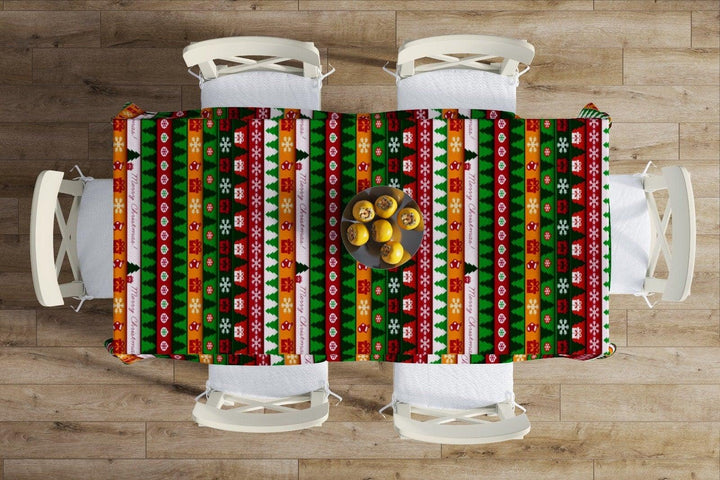 Christmas Tablecloth|Snowflake Table Cover|Striped Design Xmas Tabletop|Housewarming Xmas Design Table Cover|Winter Trend Kitchen Decor