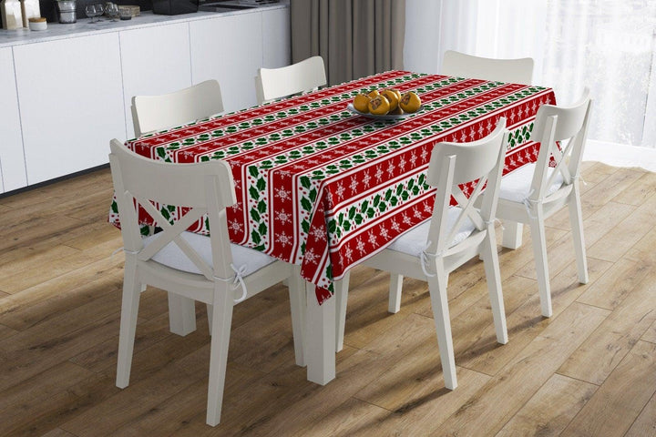 Christmas Tablecloth|Snowflake Table Cover|Striped Design Xmas Tabletop|Housewarming Xmas Design Table Cover|Winter Trend Kitchen Decor