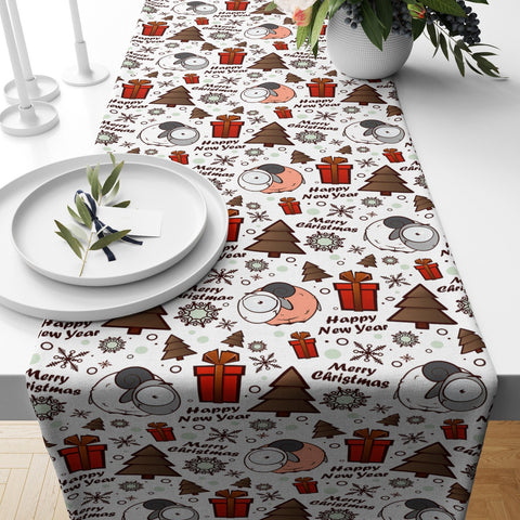 Christmas Table Runner|Winter Trend Table Runner|Xmas Gİft Box and Deer Home Decor|Xmas Trend Table Decor|Xmas Tree Runner|Winter Tabletop