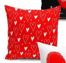 Set of 4 Valentine's Day Pillow Covers and 1 Table Runner|Red White Love Themed Home Decor|Heart Print Tablecloth and Cushion|Gift for Her