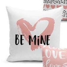 Set of 4 Valentine's Day Pillow Covers and 1 Table Runner|Be Mine and Just Love Print Home Decor|Heart with Stripes Tablecloth and Cushion