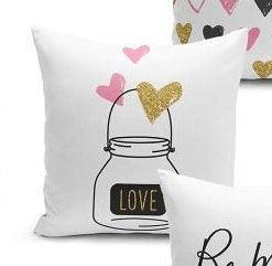 Set of 4 Valentine's Day Pillow Covers and 1 Table Runner|Be Mine and I Love You Print Home Decor|Heart Print Tablecloth and Cushion Set