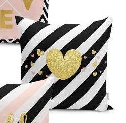 Set of 4 Valentine's Day Pillow Covers and 1 Table Runner|Love, Hello, Thank You Print Home Decor|Heart with Stripes Tablecloth and Cushion