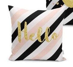 Set of 4 Valentine's Day Pillow Covers and 1 Table Runner|Love, Hello, Thank You Print Home Decor|Heart with Stripes Tablecloth and Cushion