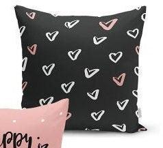 Set of 4 Valentine's Day Pillow Covers and 1 Table Runner|Happy Valentine's Day Accent Pillow|I Love You Print Tablecloth and Cushion Cover