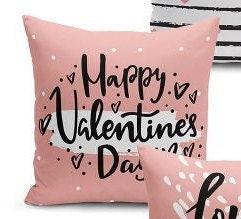 Set of 4 Valentine's Day Pillow Covers and 1 Table Runner|Happy Valentine's Day Throw Pillow|Striped Love You Tablecloth Cushion Cover Set