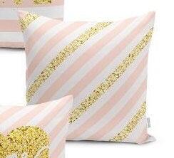 Set of 4 Valentine's Day Pillow Covers and 1 Table Runner|Striped and Zig Zag Pink Gold Love Home Decor|Romantic Tablecloth and Cushion Set