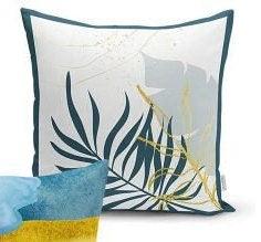 Set of 4 Abstract Pillow Covers and 1 Table Runner|Blue Yellow Home Decor|Decorative Leaf Drawing Tablecloth|Onedraw Cushion and Runner Set