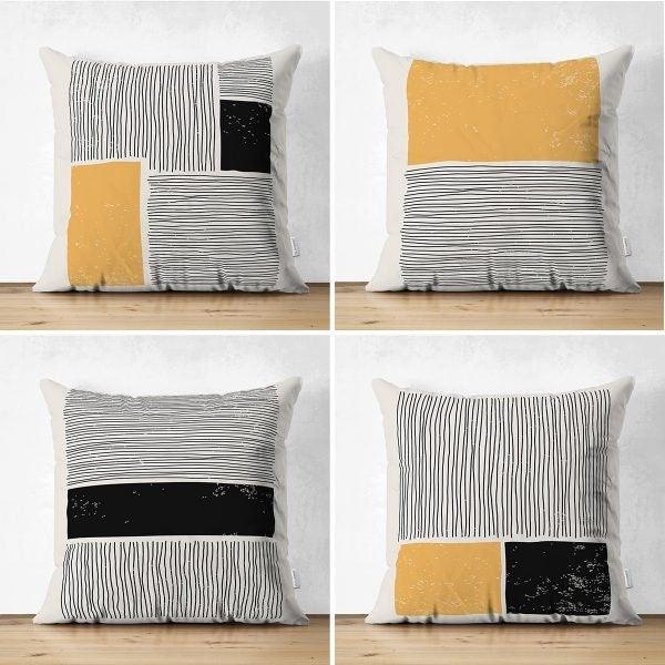 Set of 4 Abstract Pillow Covers|Onedraw Pillow Cover|Orange Gray Pillow Case|Striped Outdoor Cushion Cover|Decorative Throw Pillow Case Set